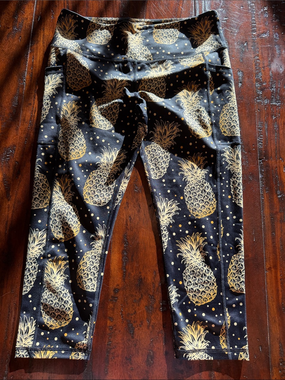 Constantly Varied Gear Black Leggings with Gold Pineapple Print